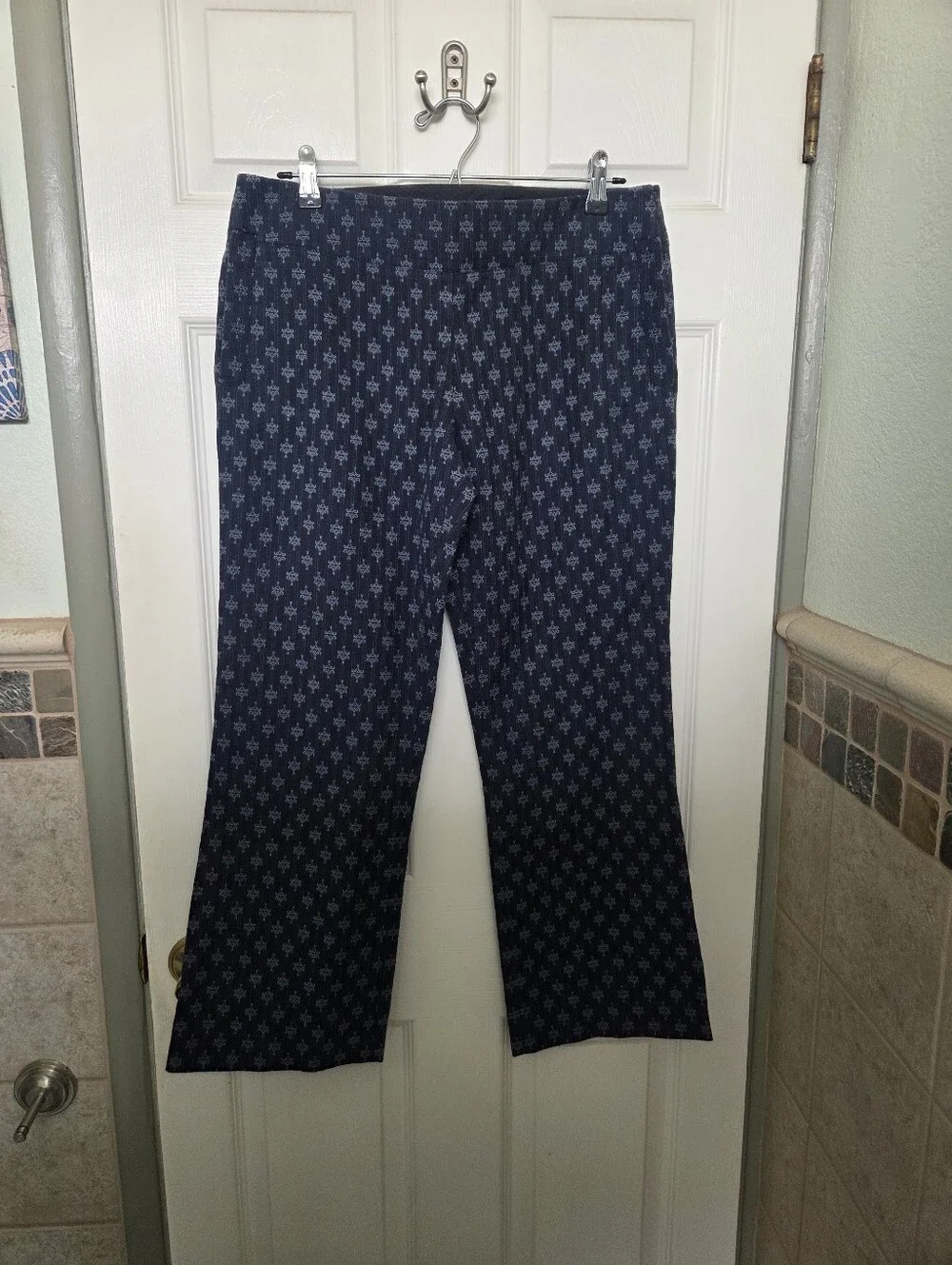 Tory Burch Navy Pinstriped T Patterned Pants Size 8 Quiet Luxury Contemporary